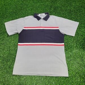 Vintage Red-Kap Polo Shirt Medium 21x28 Navy Gray Red Horizontal Strips